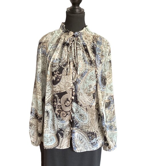 🆕 ZARA Chiffon Long Sleeve Top Size S, Multi-Coloured NWT BOHO, 60s, Chic - Picture 1 of 8